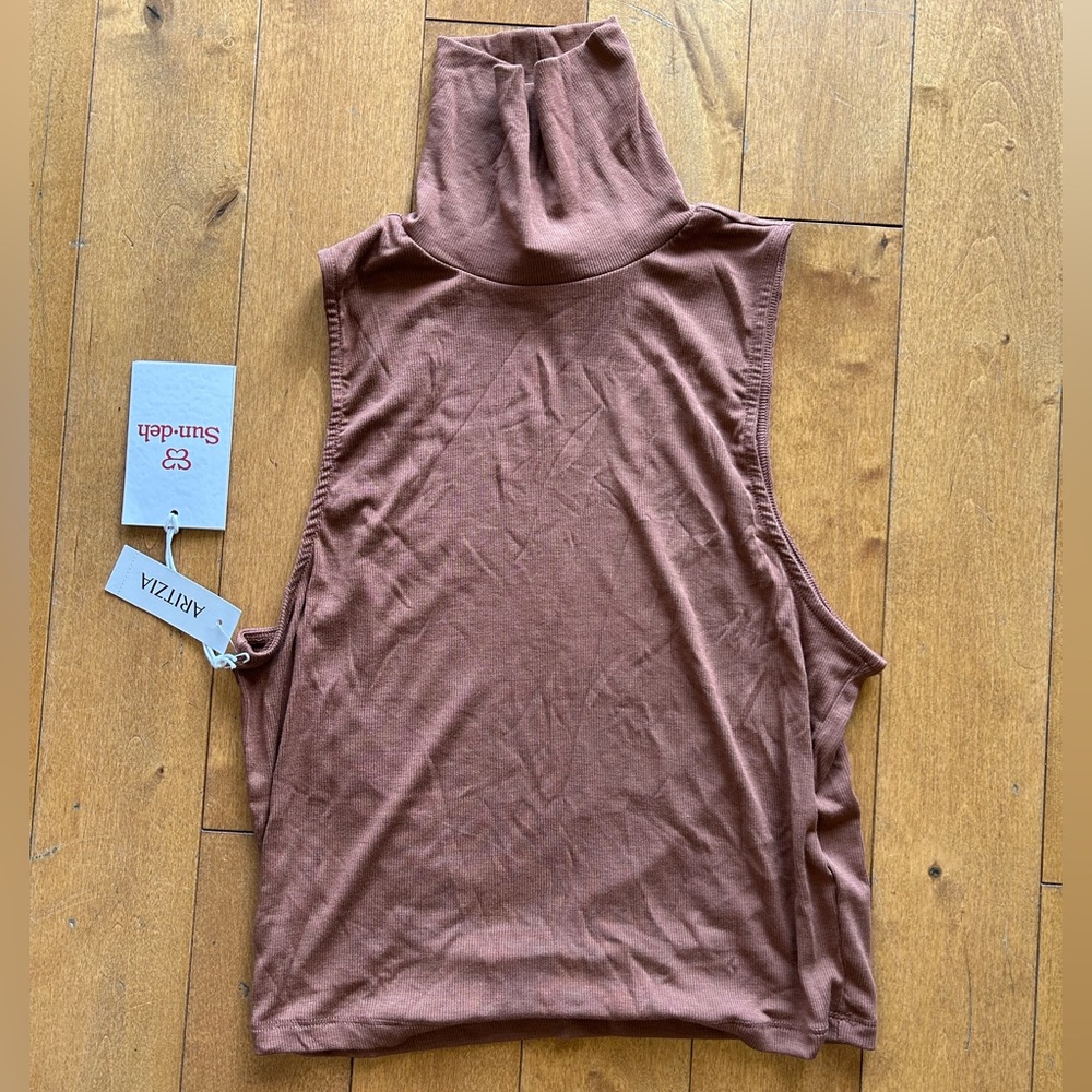 Aritzia Sleeveless Turtleneck Crop Top in Mauve Brown